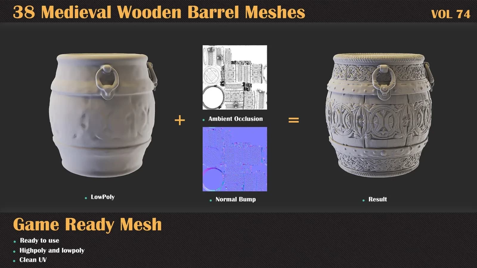38 Medieval Wooden Barrel 3D Meshes — VOL 74 — preview 3