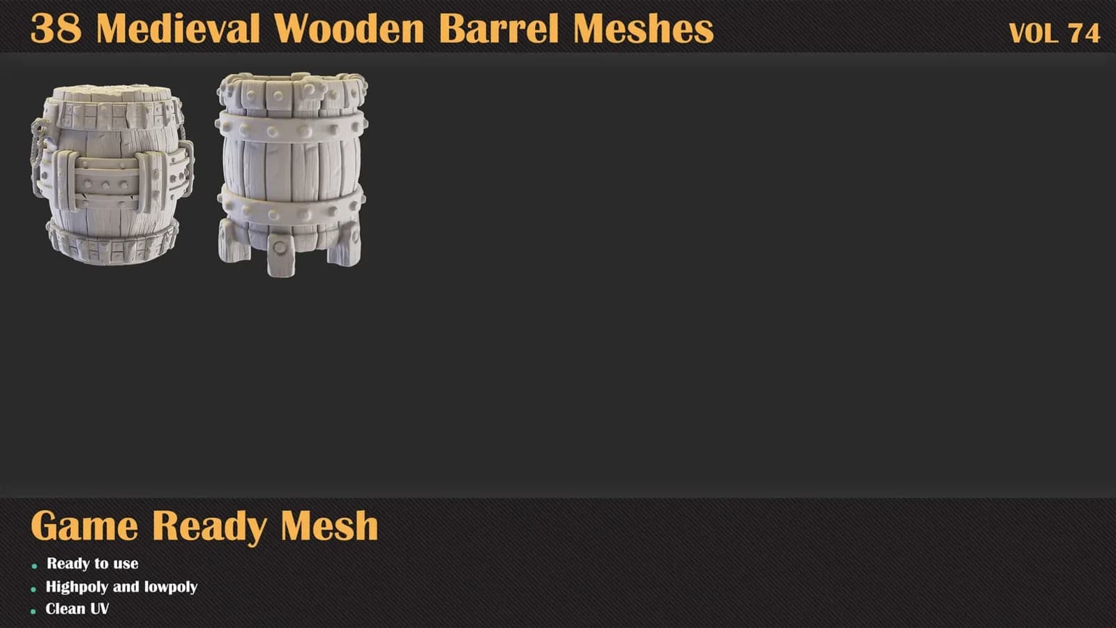 38 Medieval Wooden Barrel 3D Meshes — VOL 74 — preview 7