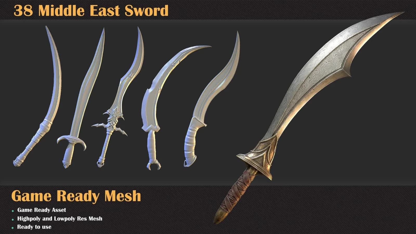 38 Middle East Sword 3D Meshes — VOL 42