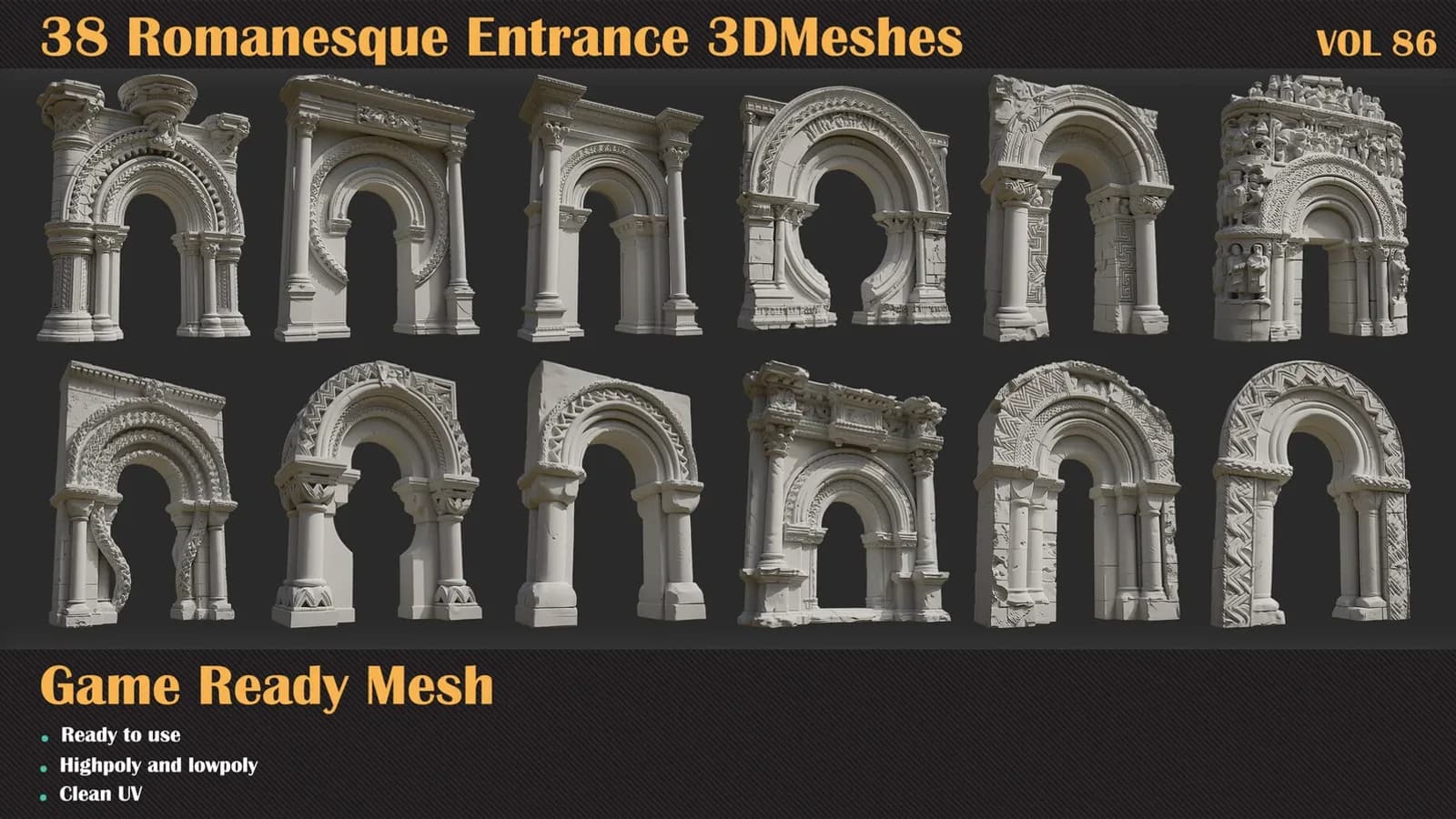38 Romanesque Entrance 3D Meshes — VOL 86 — preview 6