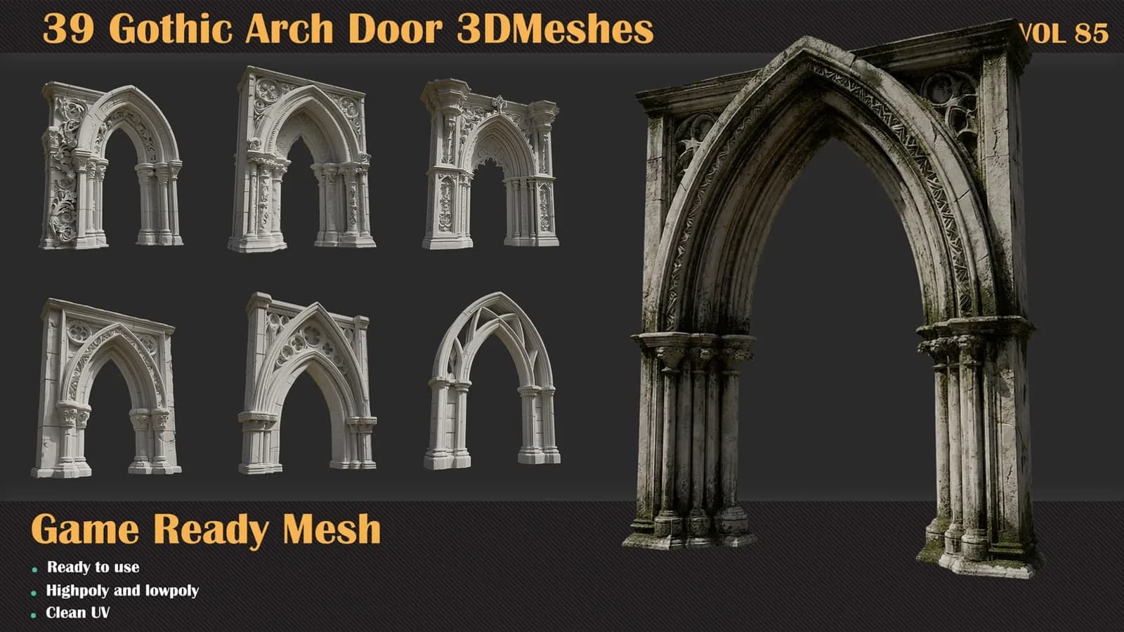 39 Gothic Arch Door 3D Meshes — VOL 85