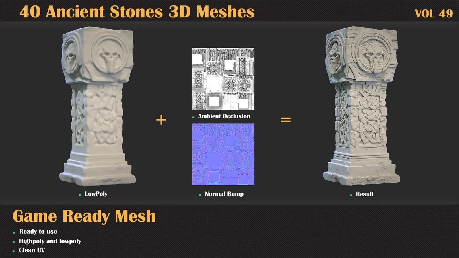 40 Ancient Stones 3D Meshes — VOL 49 — preview 3