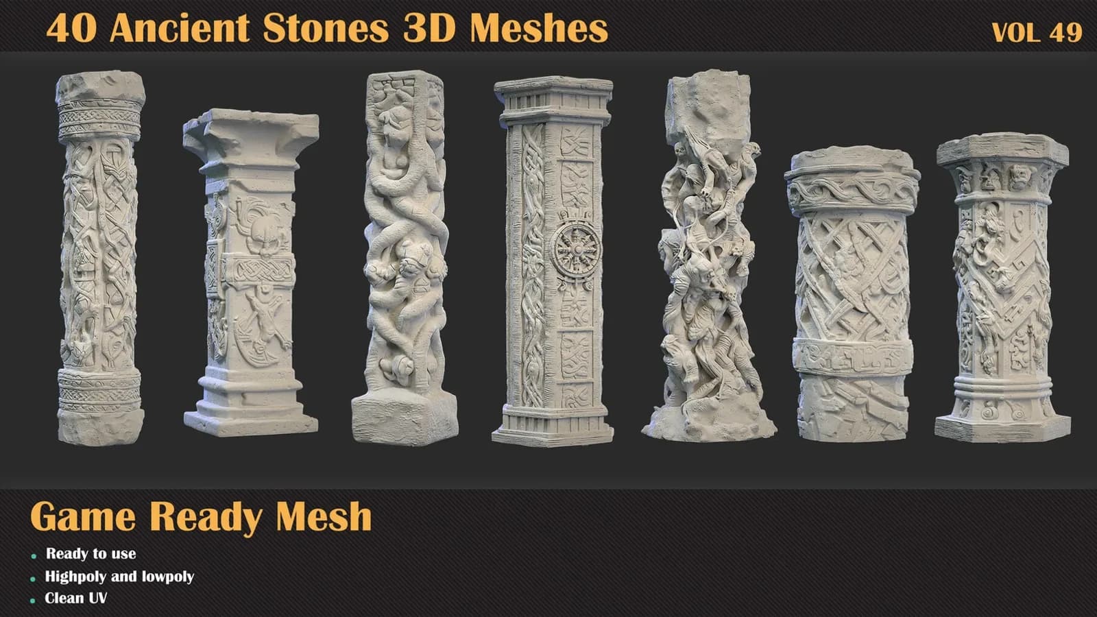 40 Ancient Stones 3D Meshes — VOL 49 — preview 6