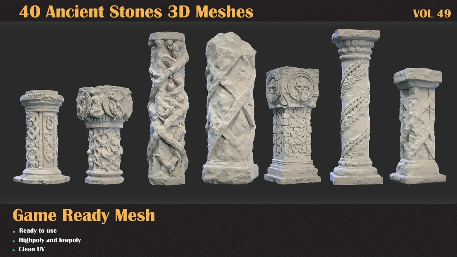 40 Ancient Stones 3D Meshes — VOL 49 — preview 7