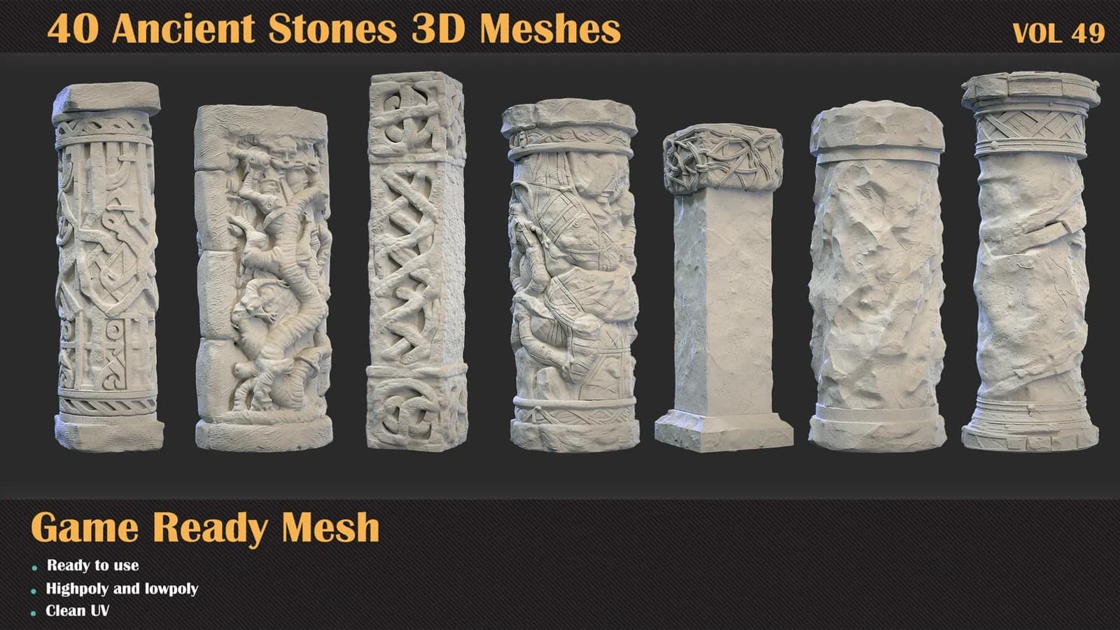 40 Ancient Stones 3D Meshes — VOL 49 — preview 9