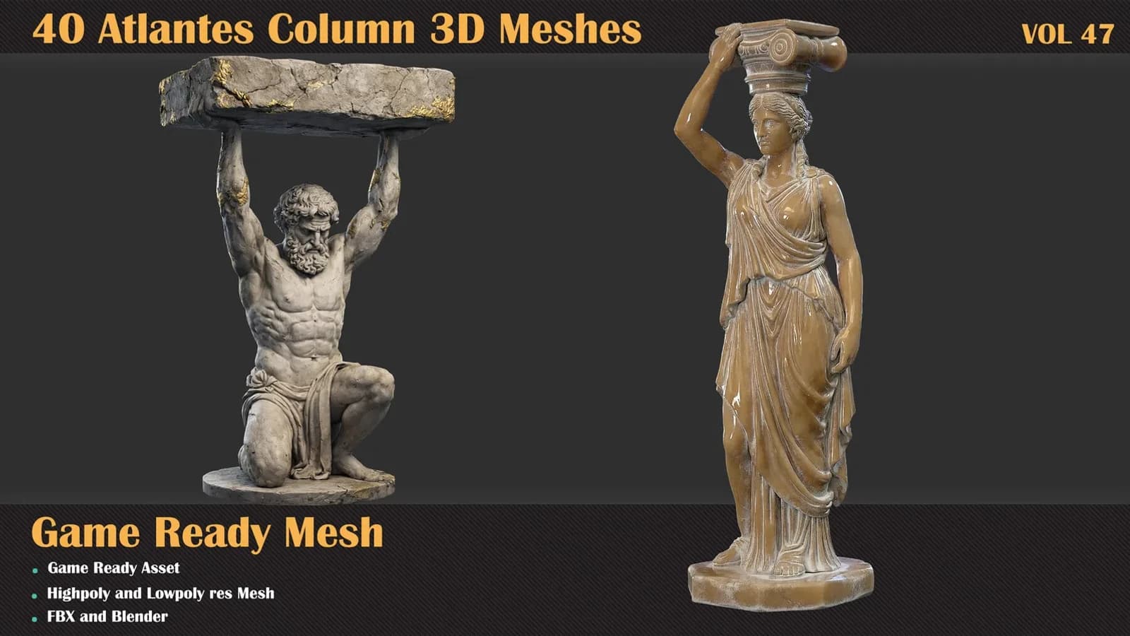 40 Atlantes Column 3D Meshes — VOL 47 — preview 2
