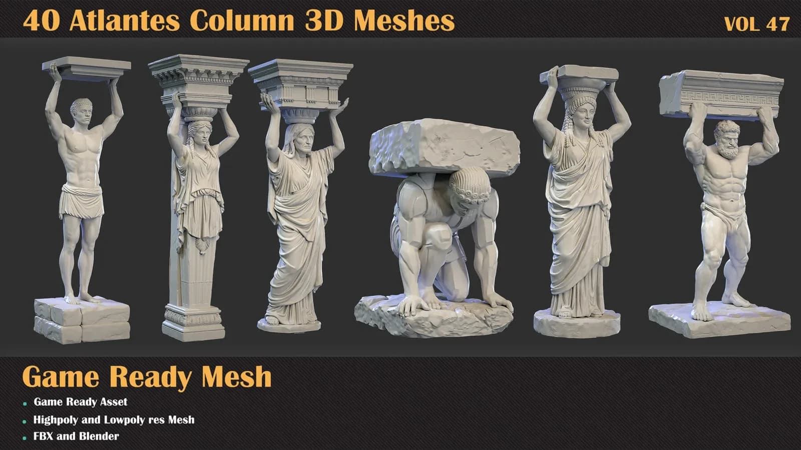 40 Atlantes Column 3D Meshes — VOL 47 — preview 5