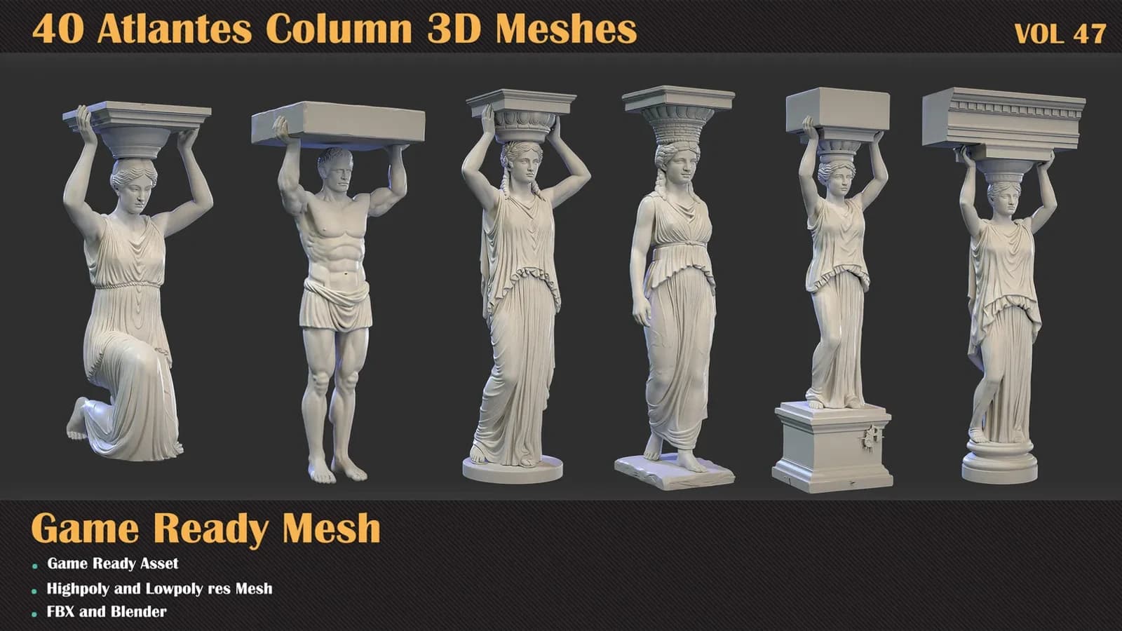 40 Atlantes Column 3D Meshes — VOL 47 — preview 7