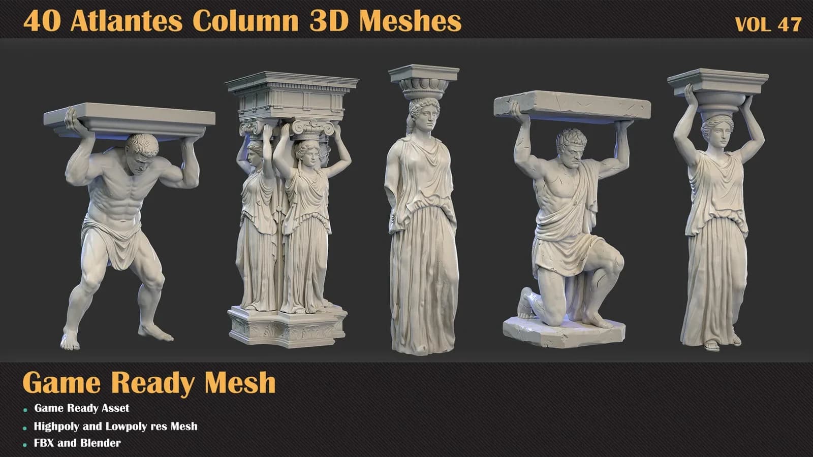 40 Atlantes Column 3D Meshes — VOL 47 — preview 8
