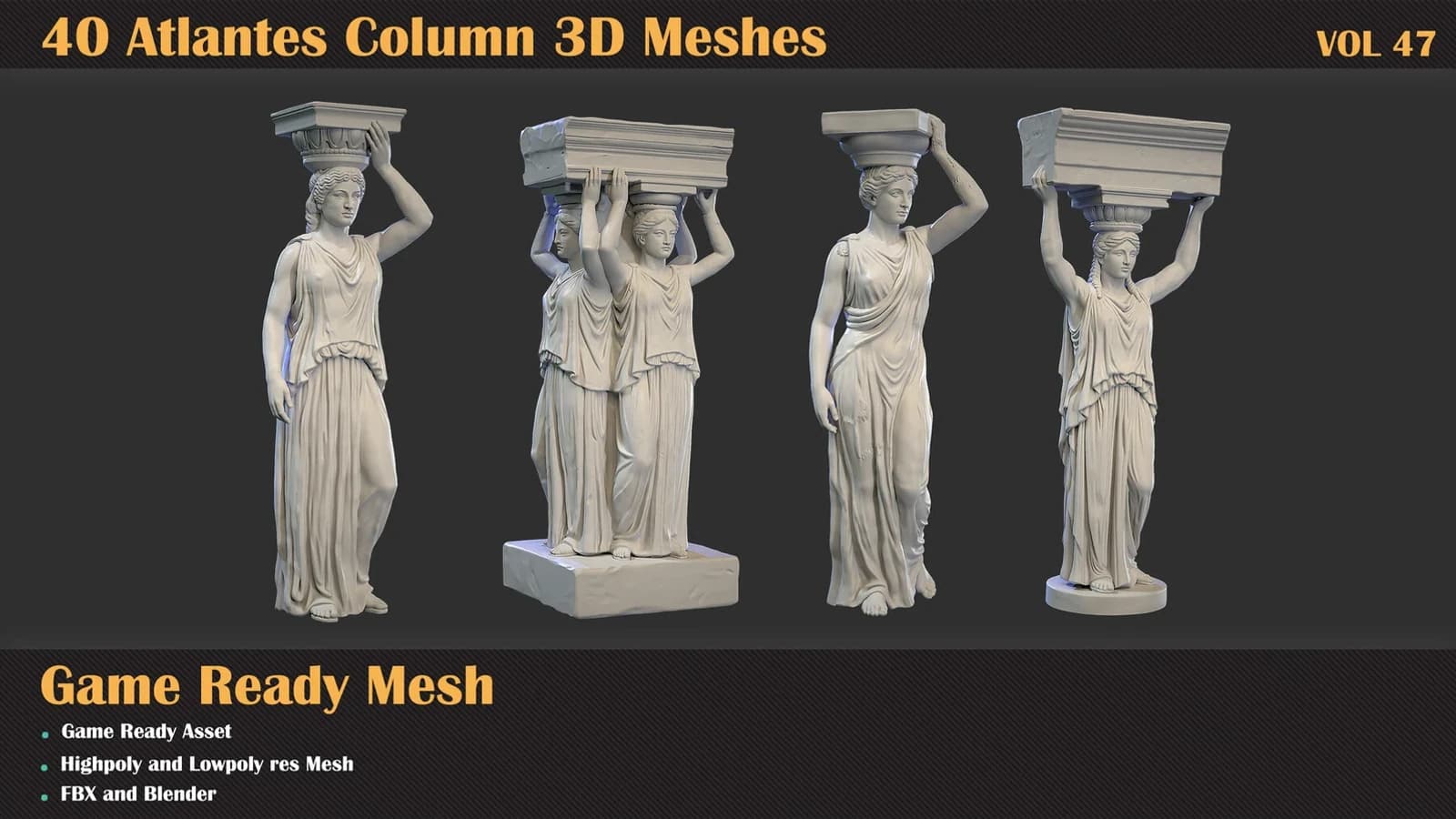 40 Atlantes Column 3D Meshes — VOL 47 — preview 9