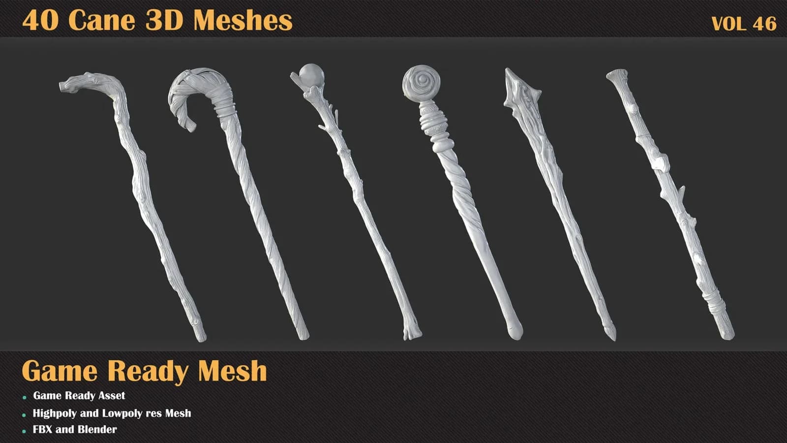 40 Cane 3D Meshes — VOL 46 — preview 3
