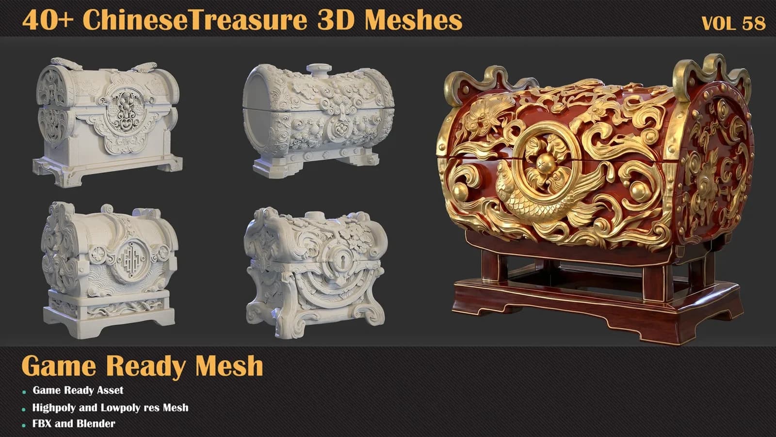 40+ Chinese Treasure 3D Meshes — VOL 58