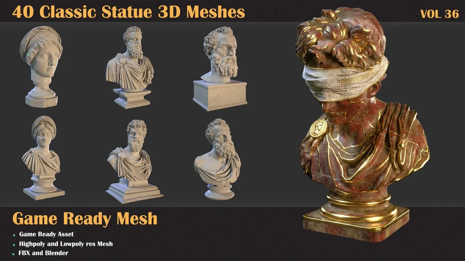 40 Classic Statue 3D Meshes — VOL 36
