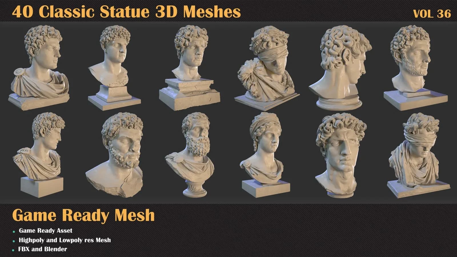 40 Classic Statue 3D Meshes — VOL 36 — preview 3
