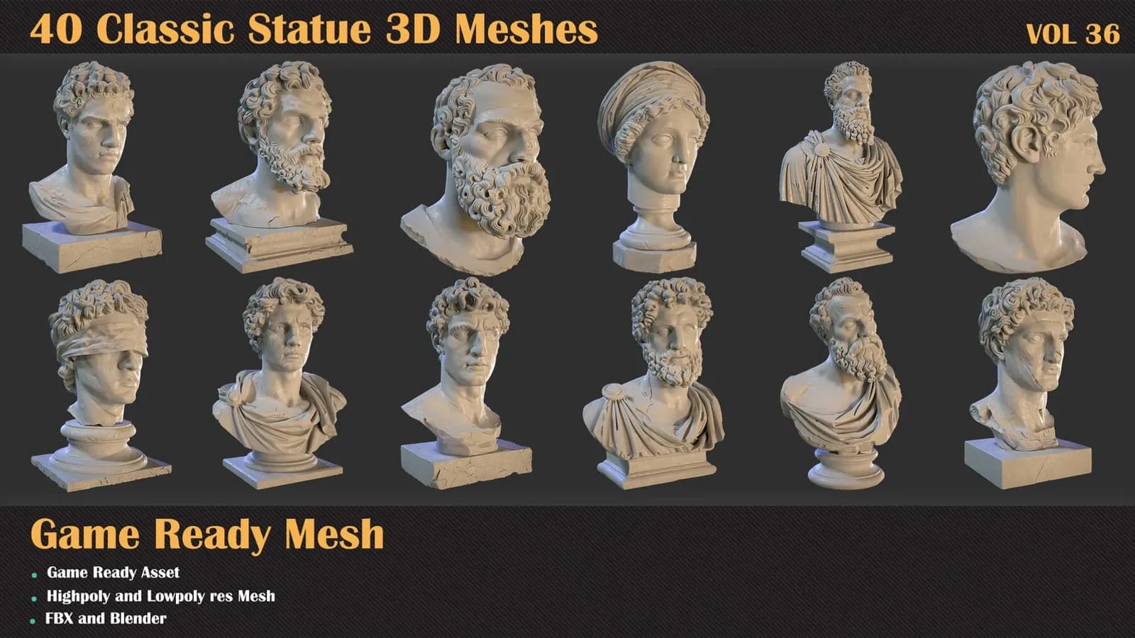 40 Classic Statue 3D Meshes — VOL 36 — preview 5