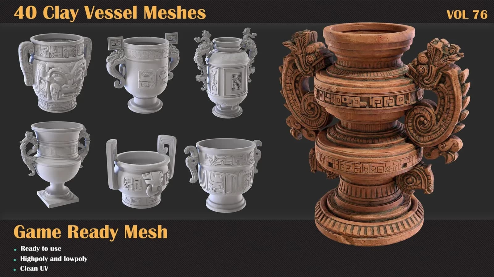 40 Clay Vessel 3D Meshes — VOL 76