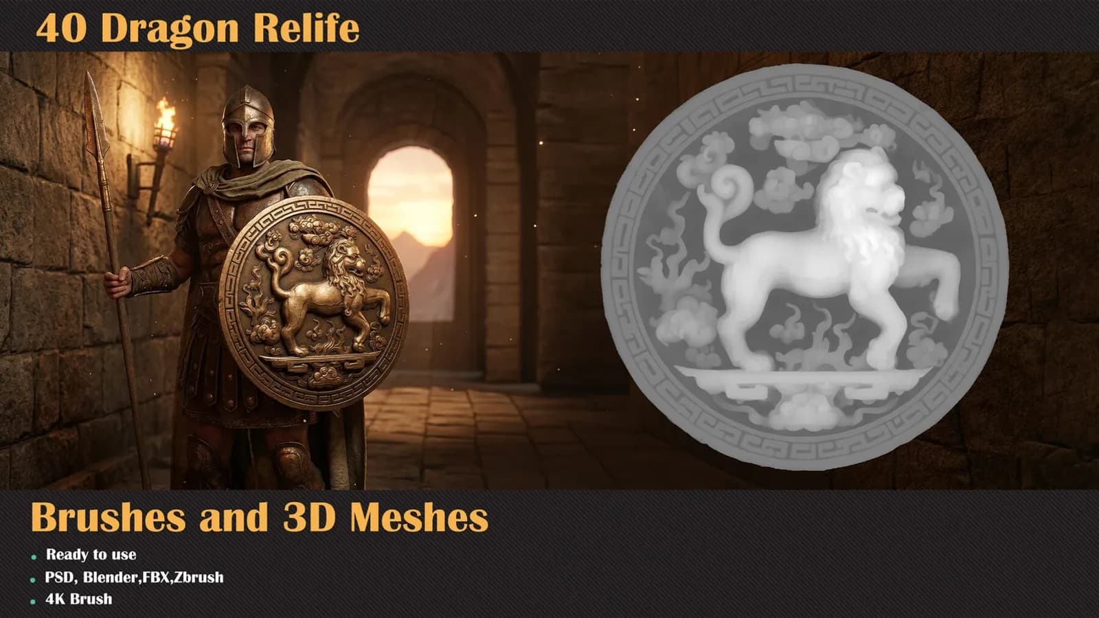 40 Dragon Relief Brushes & 3D Models — preview 3