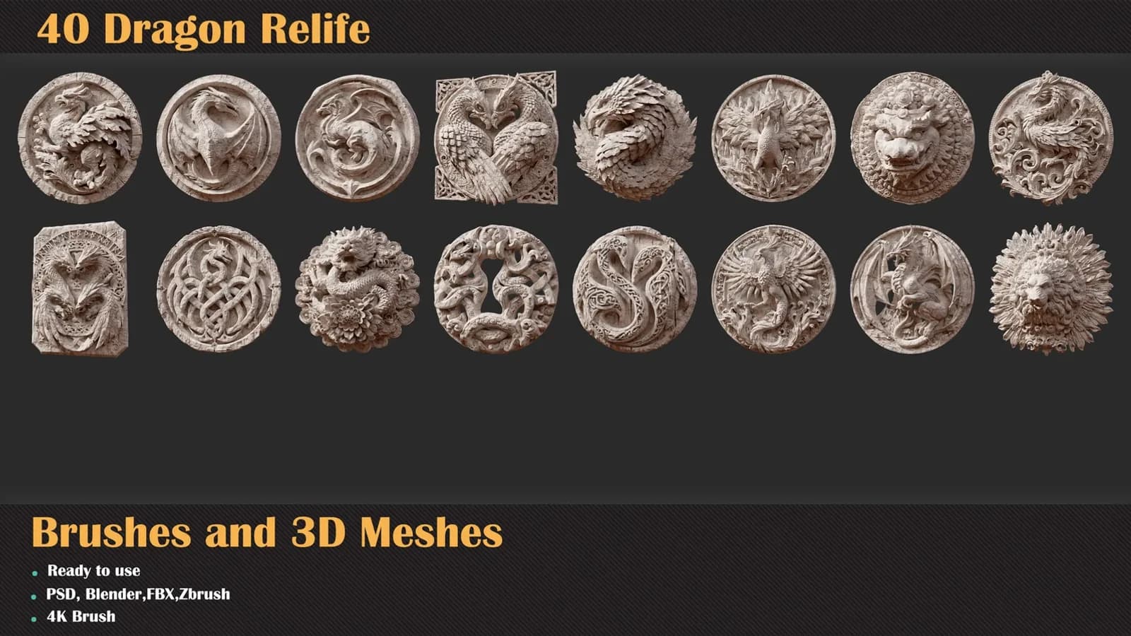 40 Dragon Relief Brushes & 3D Models — preview 5