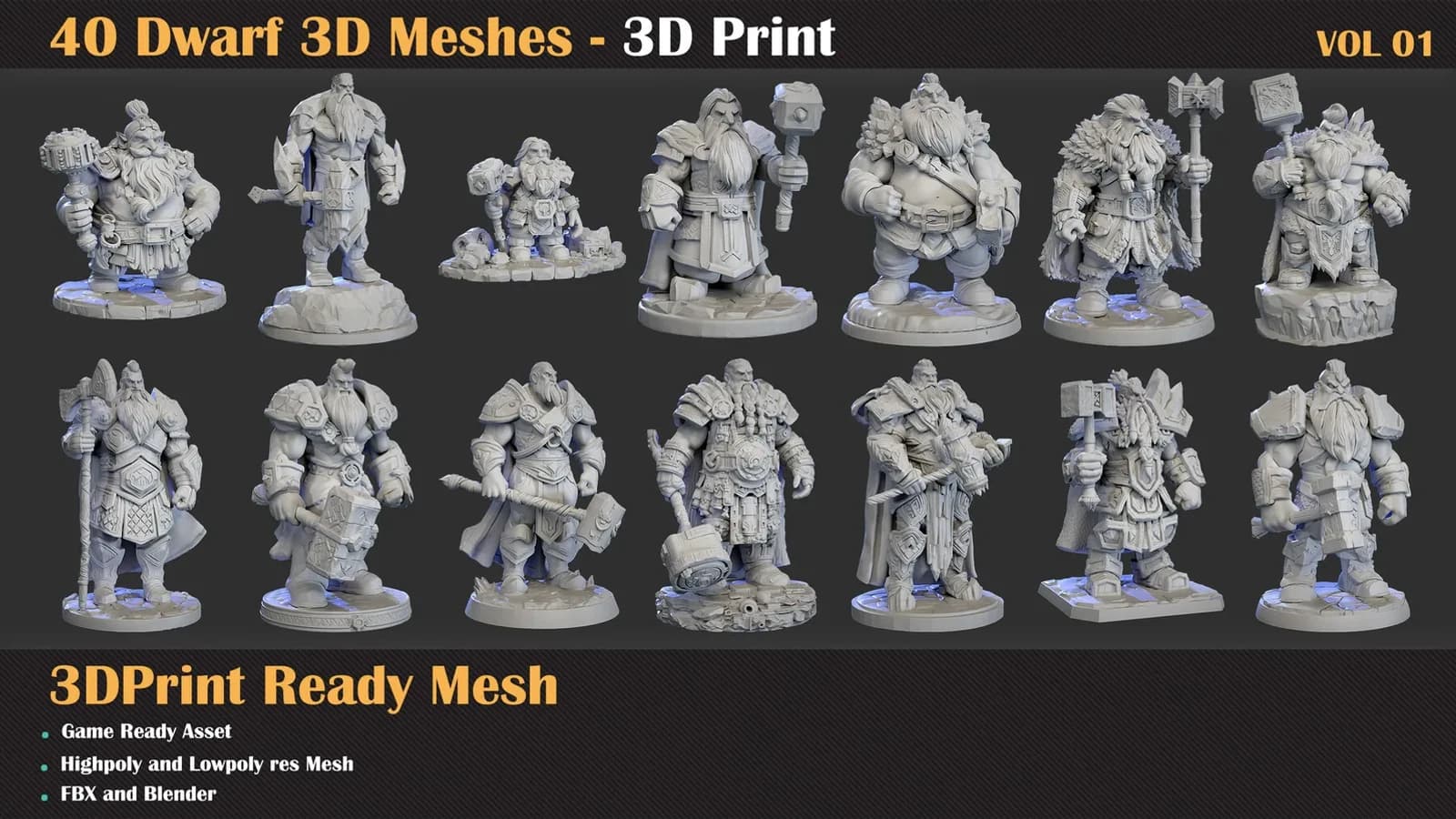 40 Dwarf – 3D Print Ready — VOL 01 — preview 3