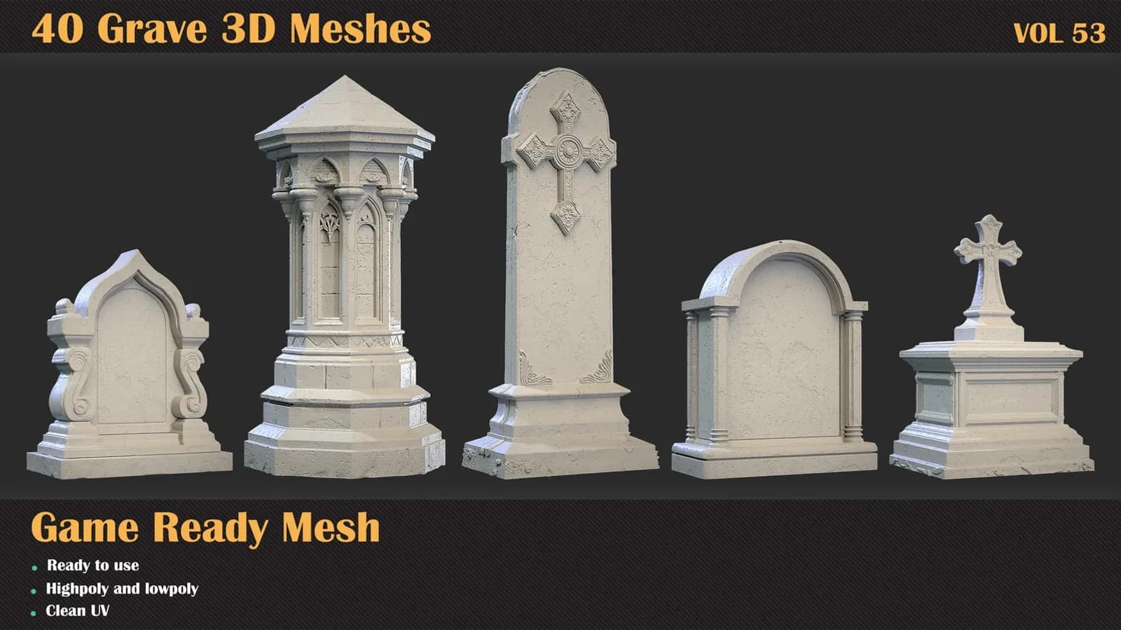 40 Grave 3D Meshes — VOL 53 — preview 3
