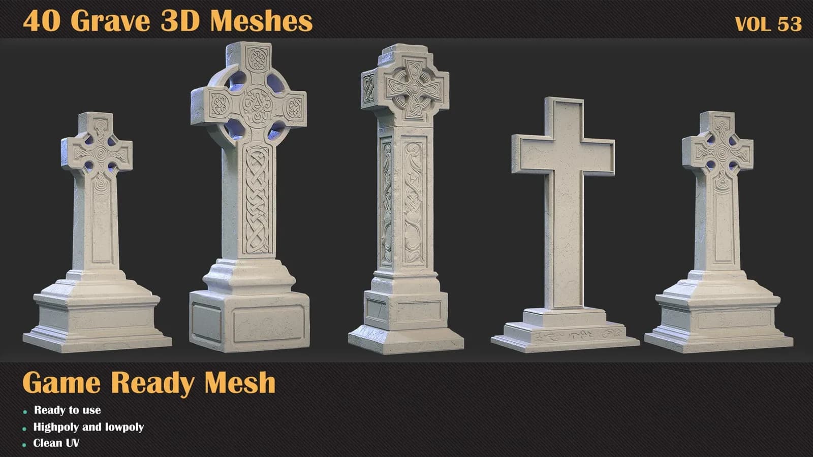 40 Grave 3D Meshes — VOL 53 — preview 4