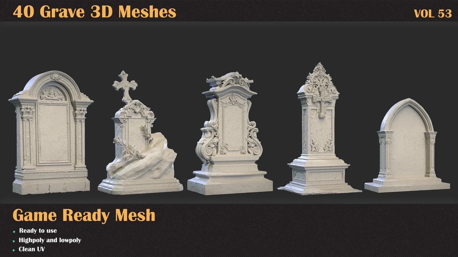 40 Grave 3D Meshes — VOL 53 — preview 5