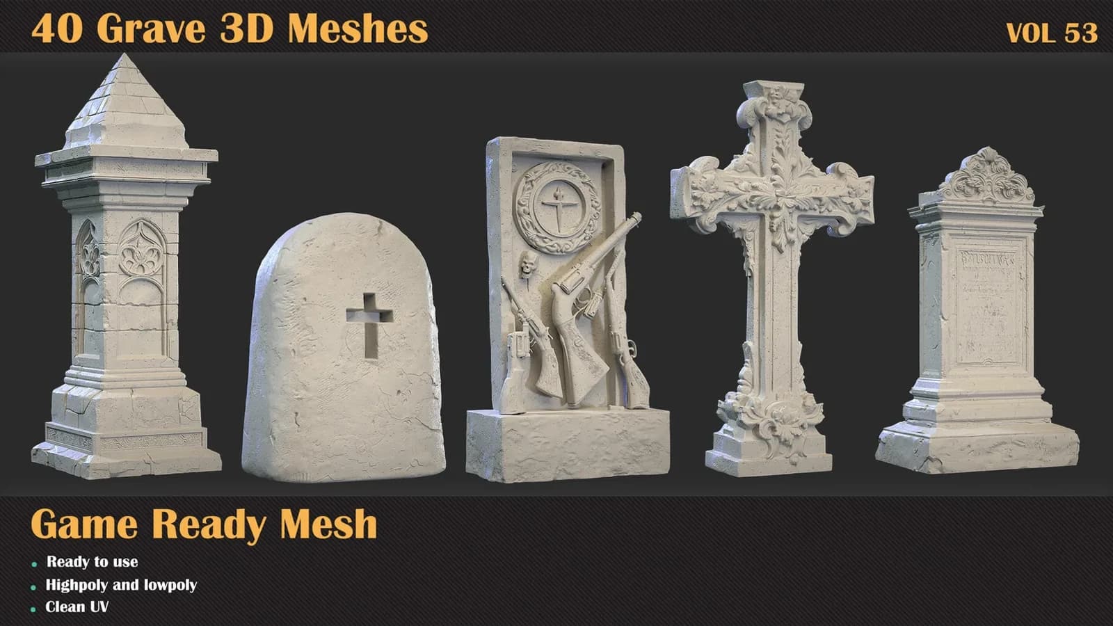 40 Grave 3D Meshes — VOL 53 — preview 7