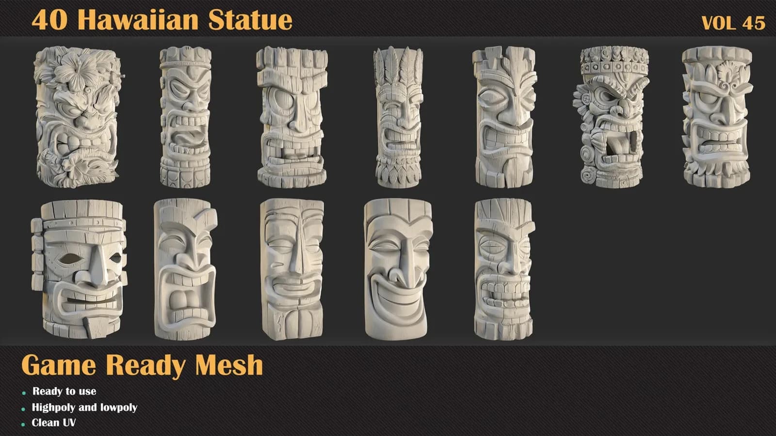 40 Hawaiian Statue 3D Meshes — VOL 45 — preview 4