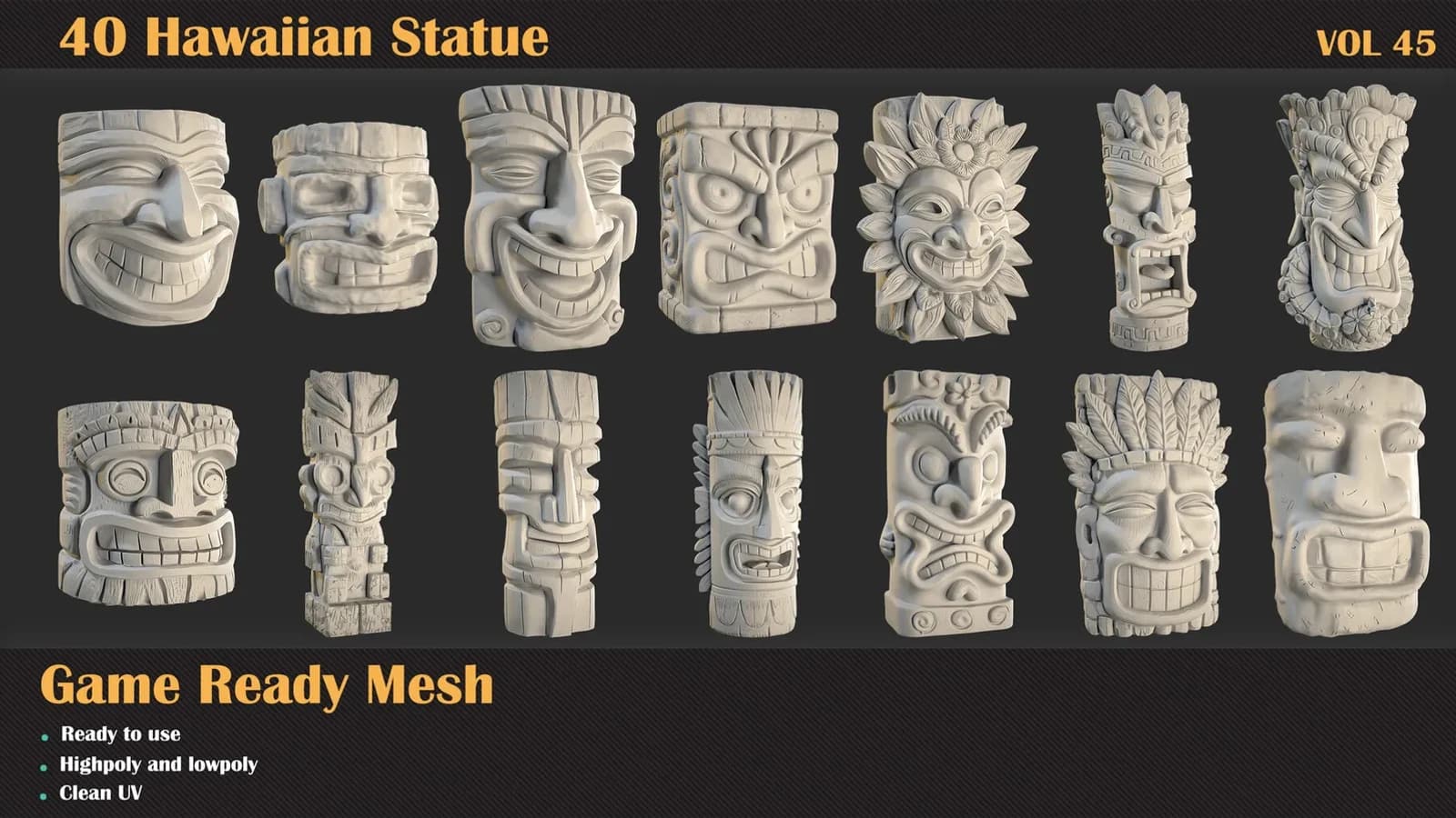 40 Hawaiian Statue 3D Meshes — VOL 45 — preview 6