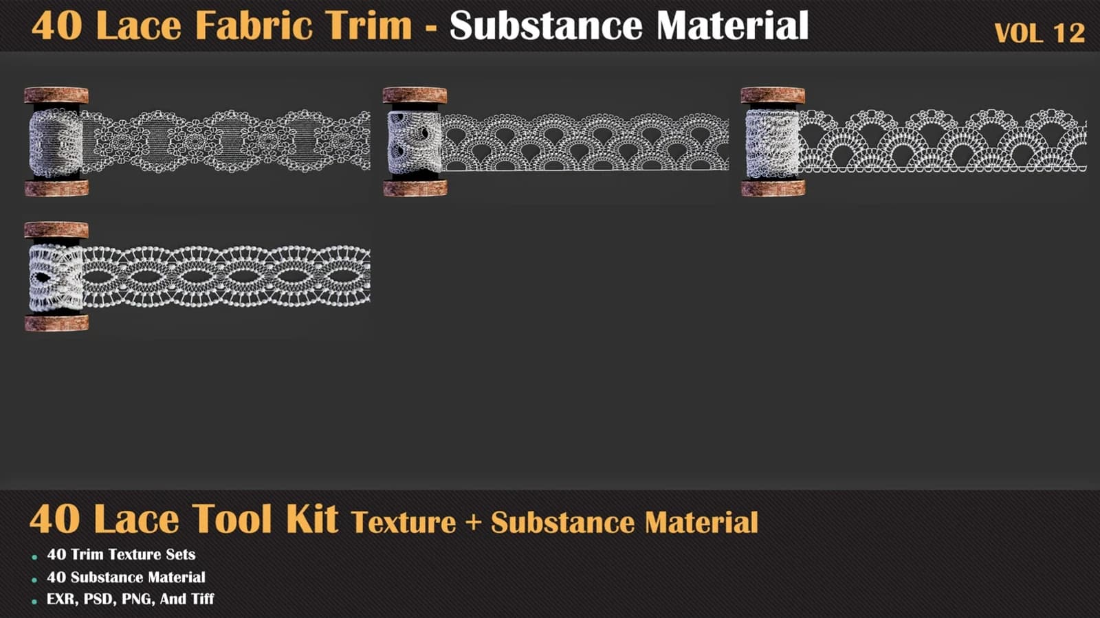 40 Lace Fabric Trim Pattern + Substance Tools — VOL 12 — preview 6
