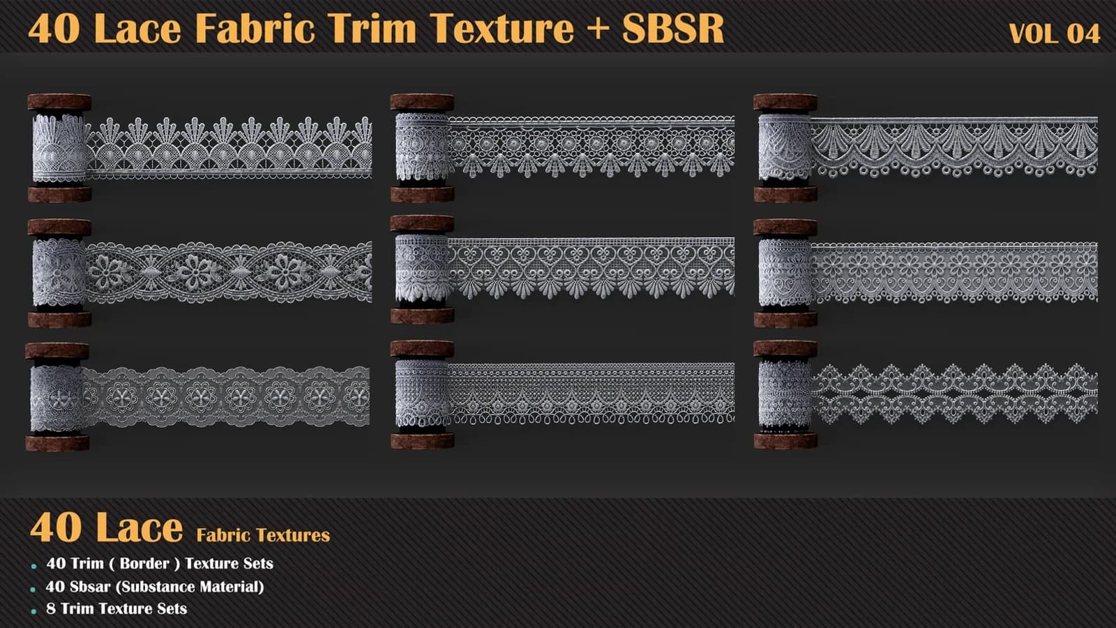 40 Lace Fabric Trim Texture + SBSR — VOL 04 — preview 3
