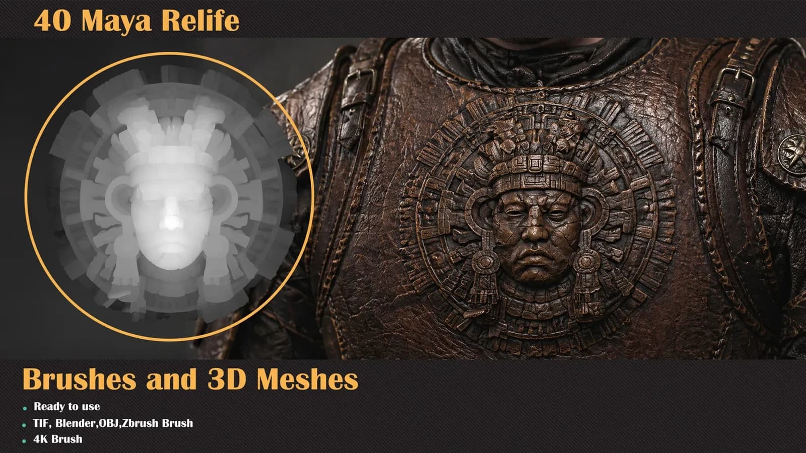 40 Maya Relief Brushes & 3D Meshes — preview 2