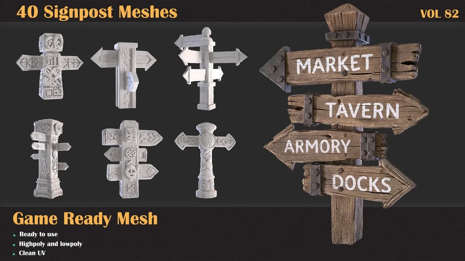 40 Signpost 3D Meshes — VOL 82