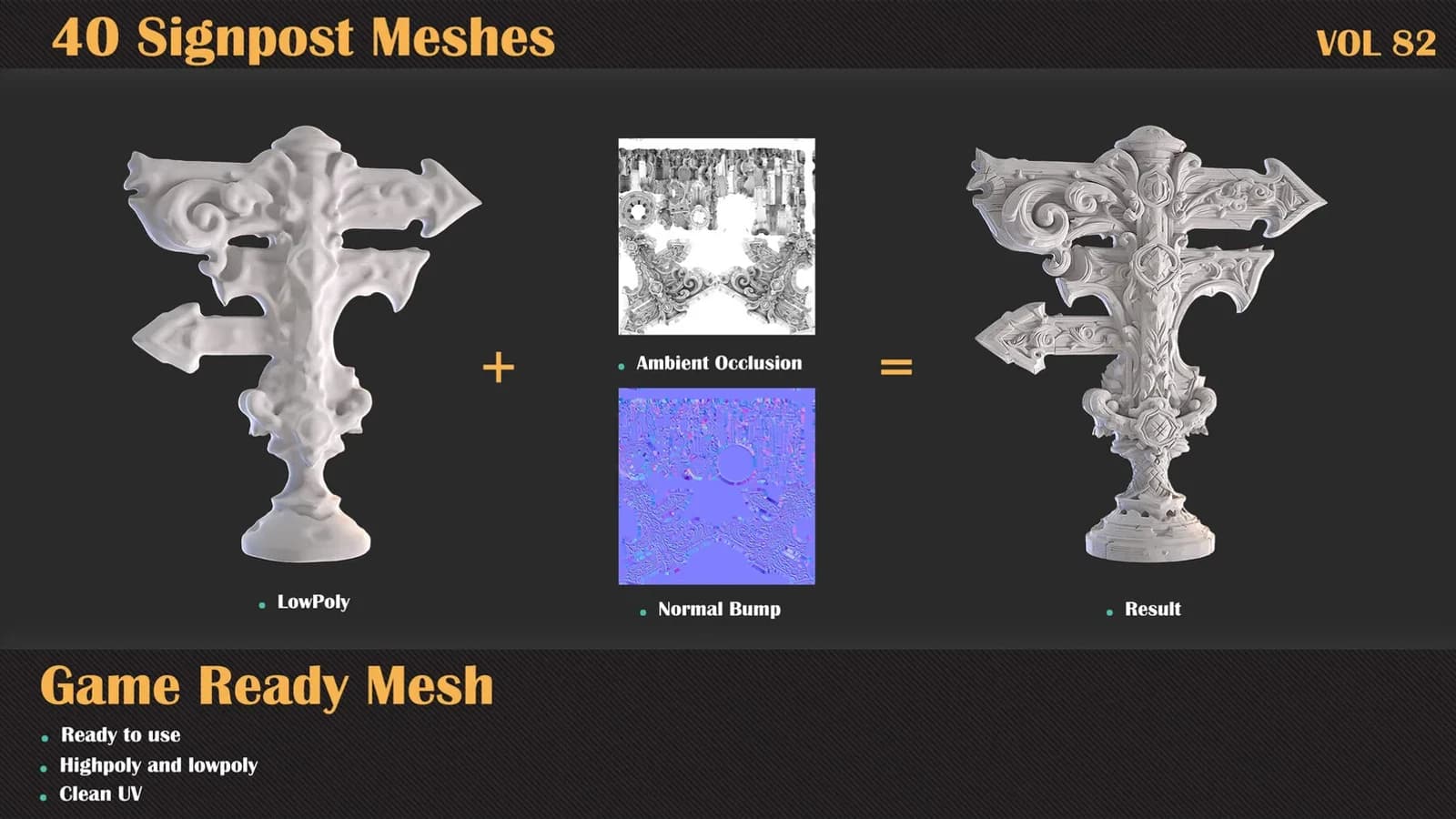 40 Signpost 3D Meshes — VOL 82 — preview 3