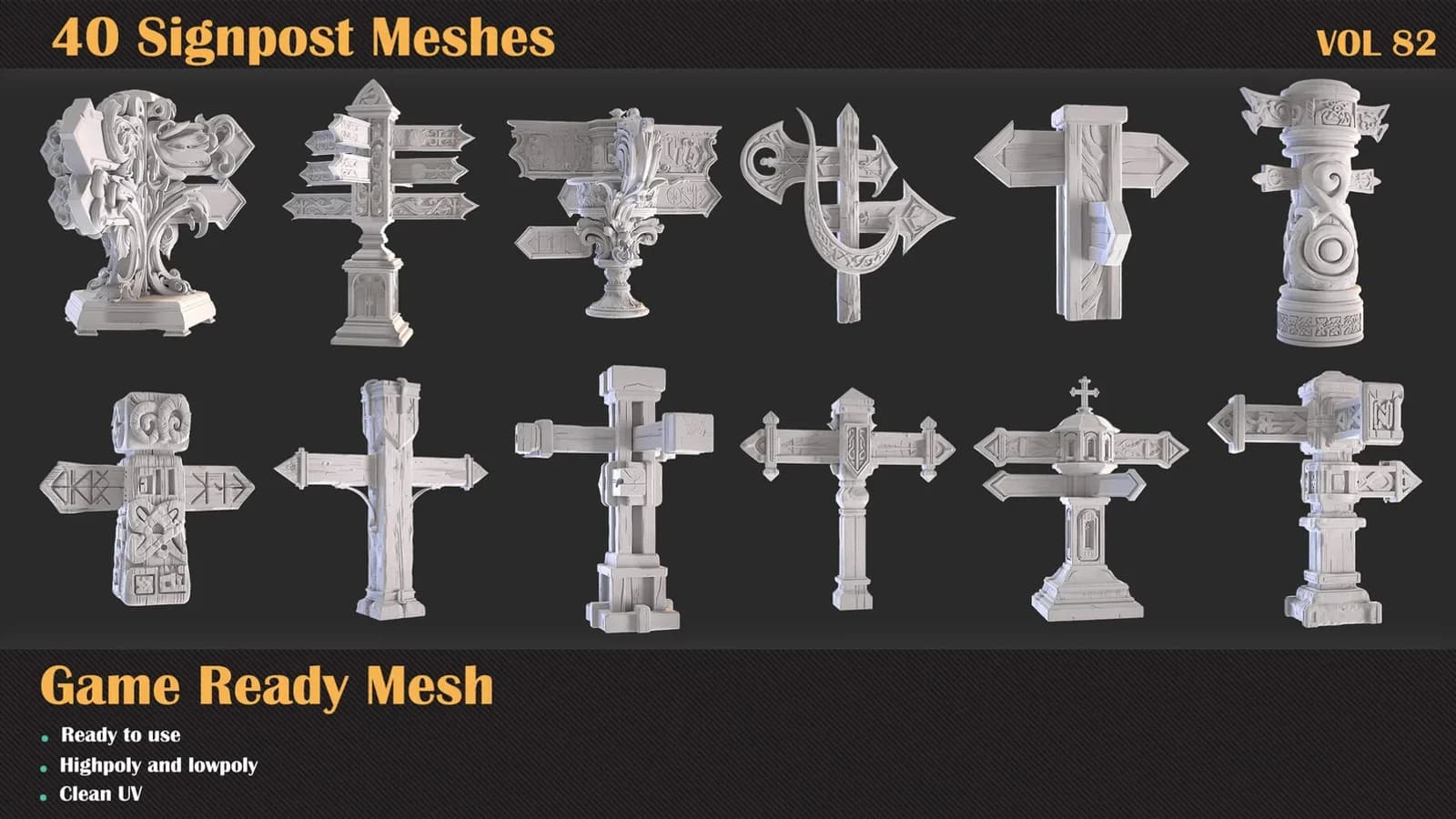 40 Signpost 3D Meshes — VOL 82 — preview 5
