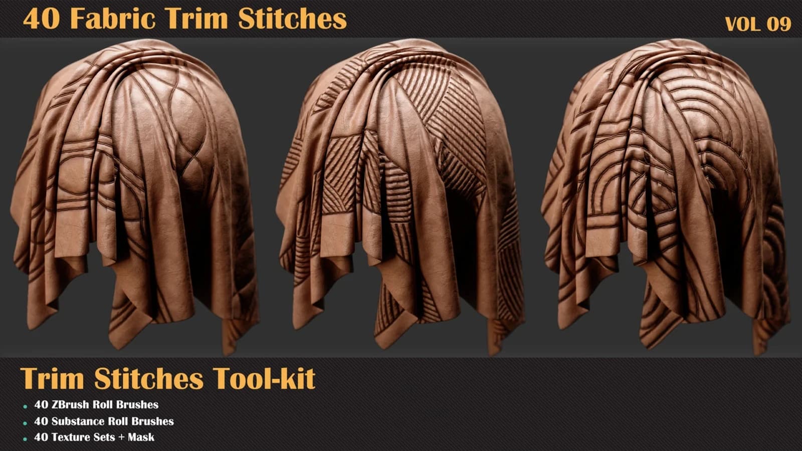 40 Stitches Trim Tool - Substance and ZBrush Roll Brush — VOL 09 — preview 3