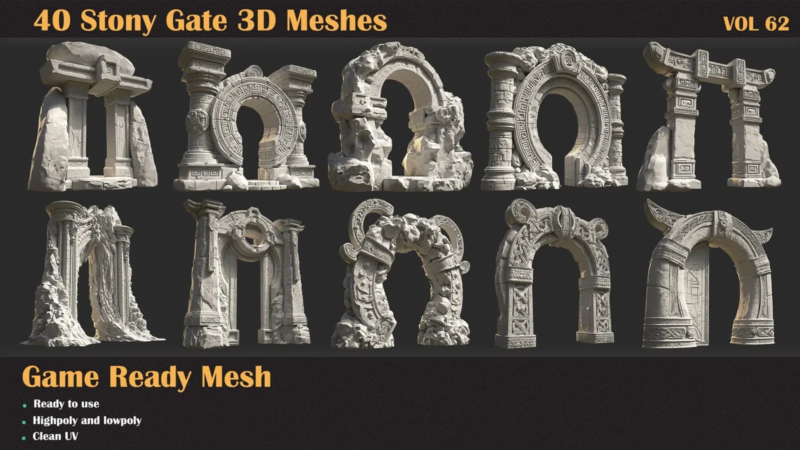 40 Stony Gate 3D Meshes — VOL 62 — preview 4