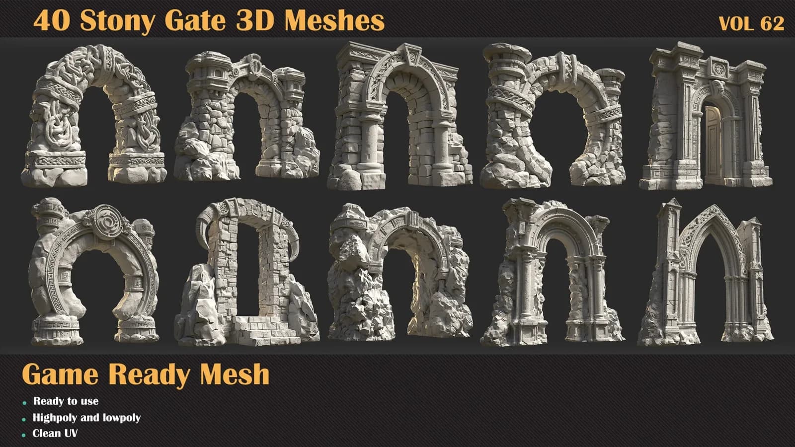 40 Stony Gate 3D Meshes — VOL 62 — preview 6