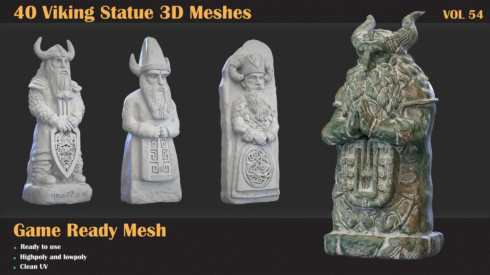 40 Viking Statue 3D Meshes — VOL 54