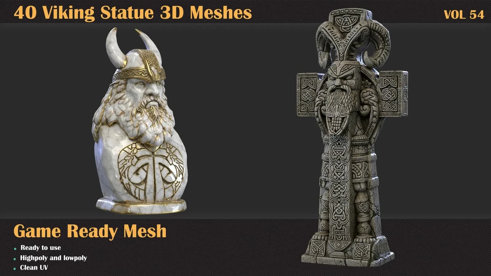 40 Viking Statue 3D Meshes — VOL 54 — preview 2