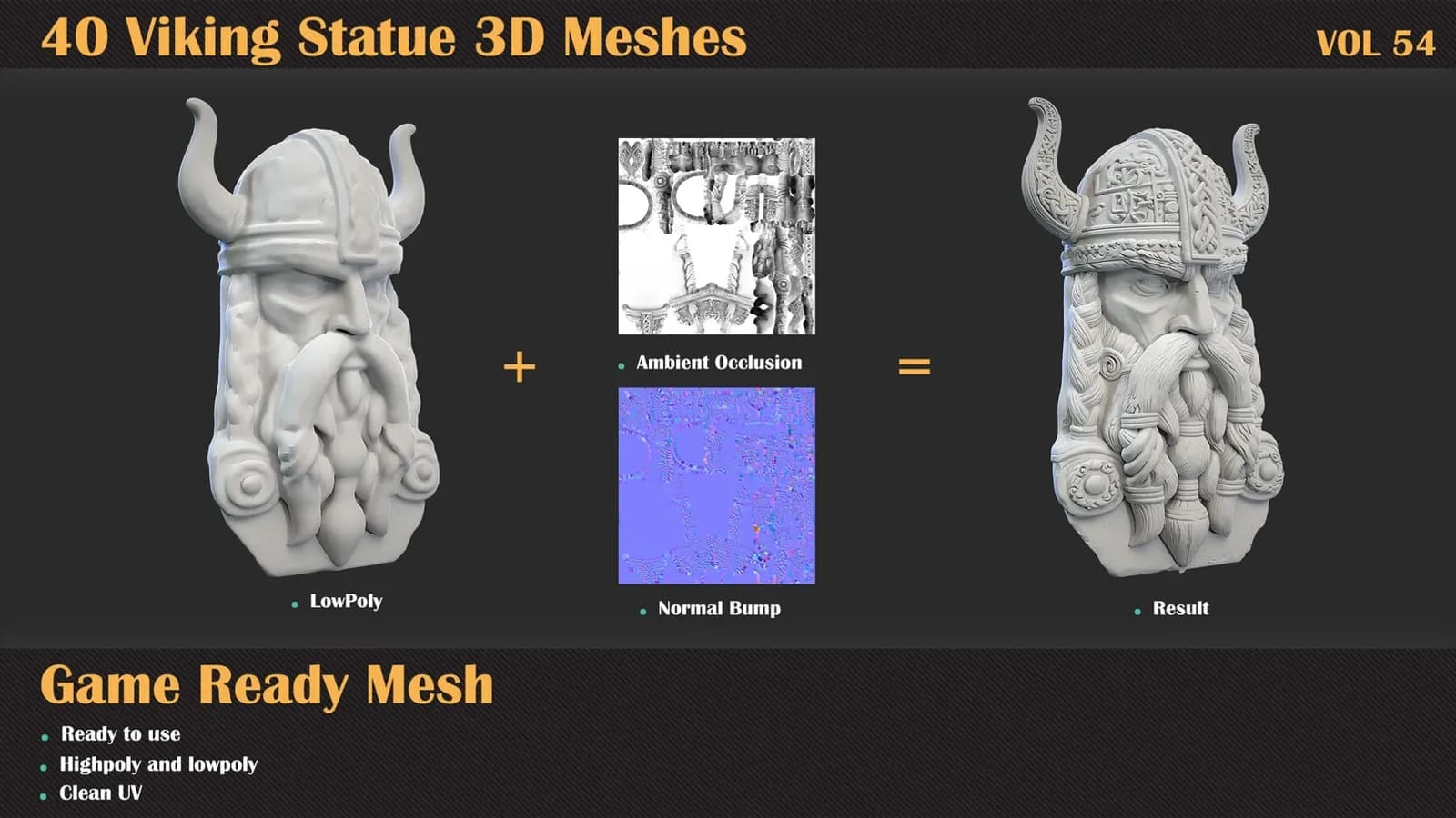 40 Viking Statue 3D Meshes — VOL 54 — preview 3