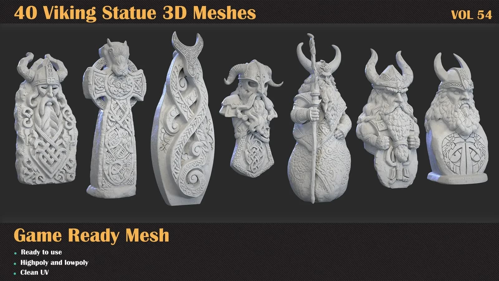 40 Viking Statue 3D Meshes — VOL 54 — preview 4