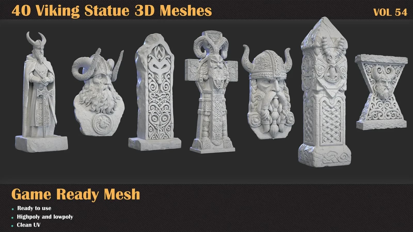 40 Viking Statue 3D Meshes — VOL 54 — preview 5