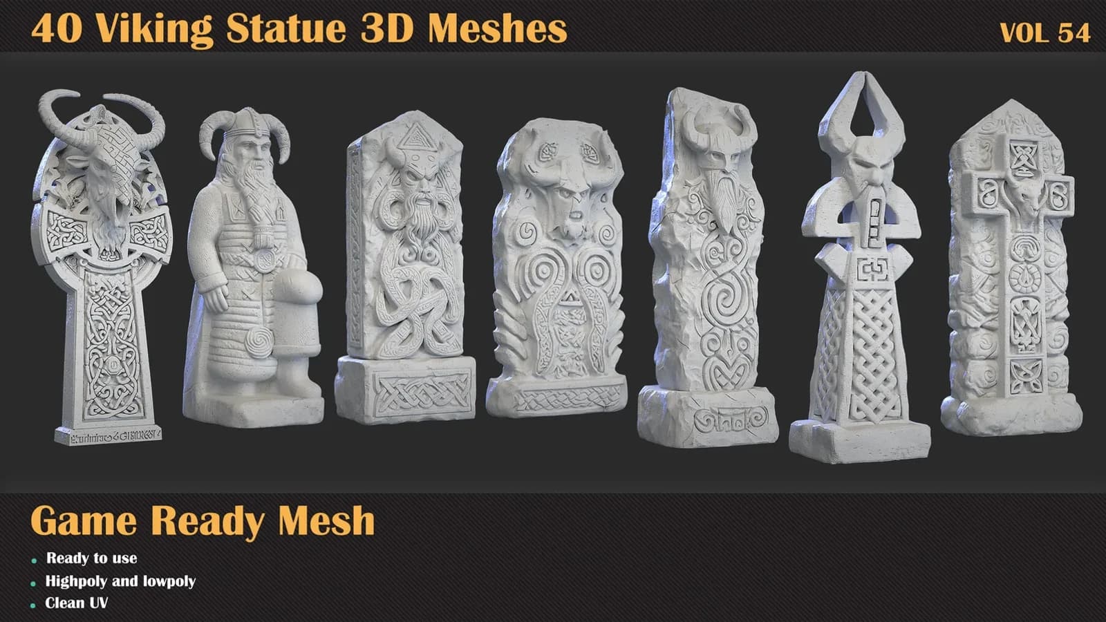 40 Viking Statue 3D Meshes — VOL 54 — preview 6