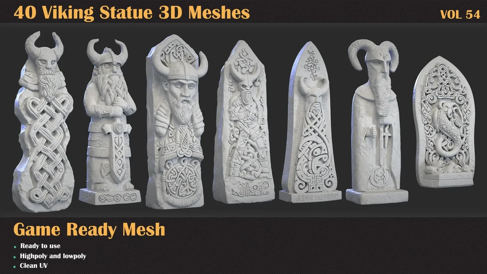 40 Viking Statue 3D Meshes — VOL 54 — preview 7