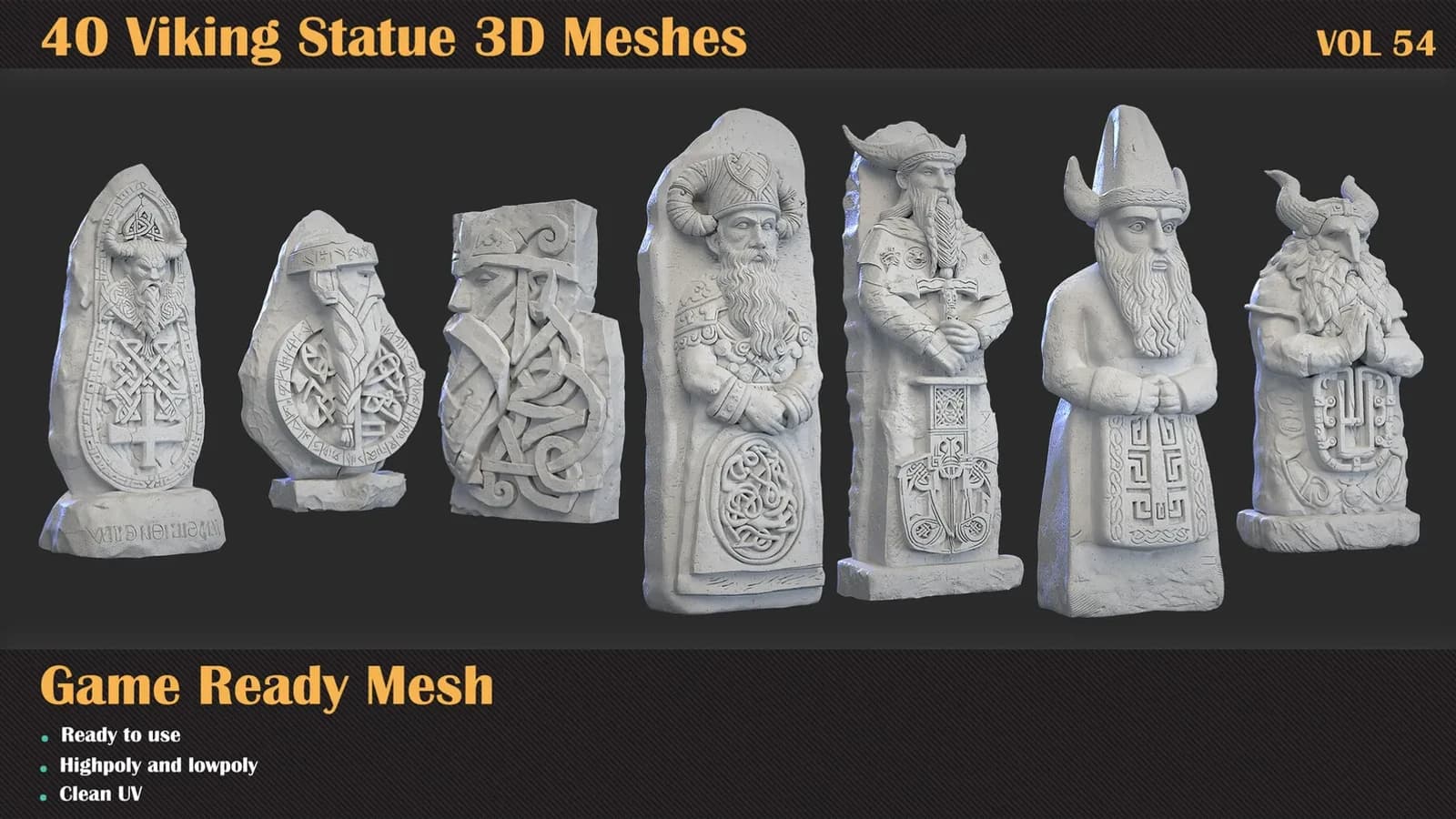 40 Viking Statue 3D Meshes — VOL 54 — preview 8