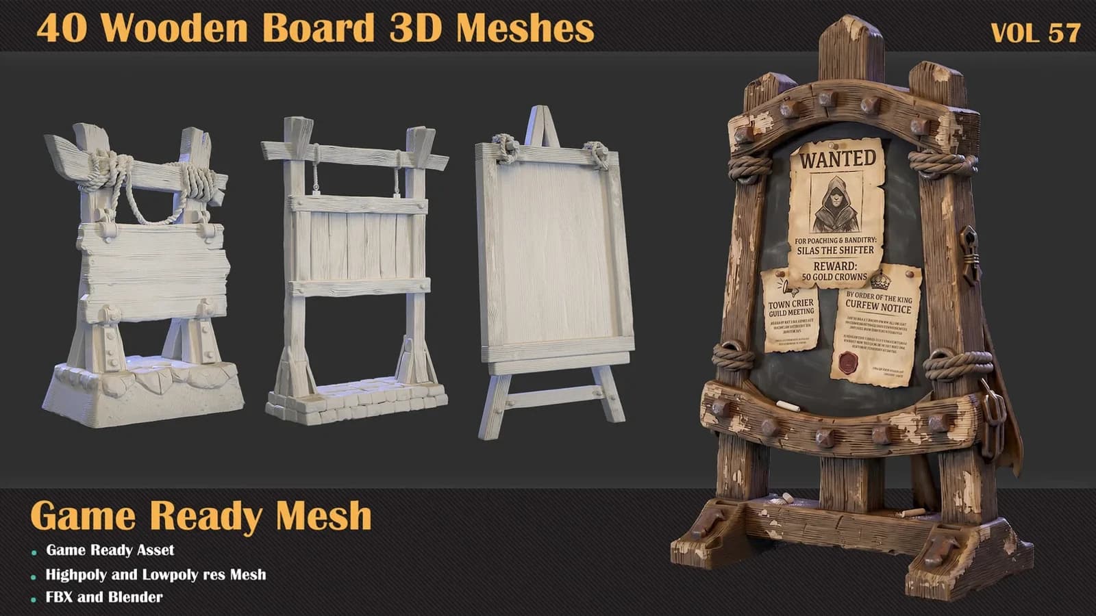 40 Wooden Board 3D Meshes — VOL 57