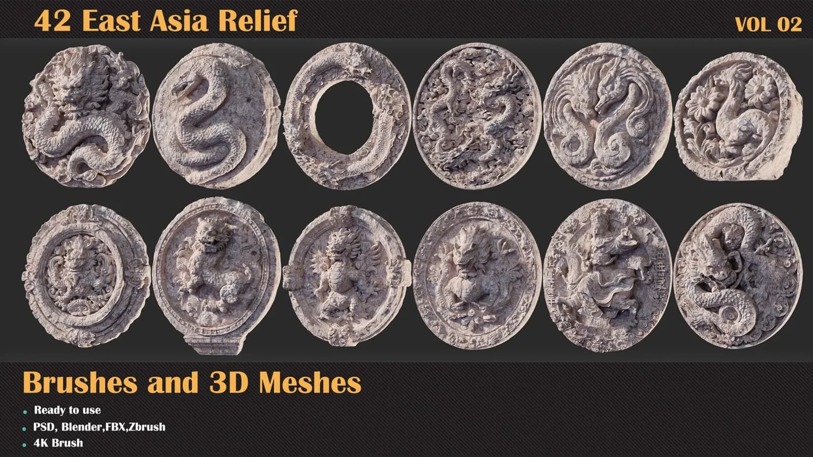 42 East Asia Relief Brushes & 3D Meshes — VOL 02 — preview 6