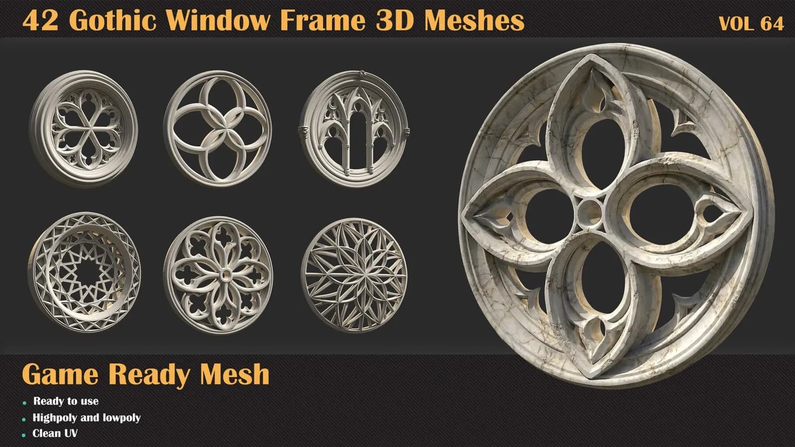 42 Gothic Window Frame 3D Meshes — VOL 64