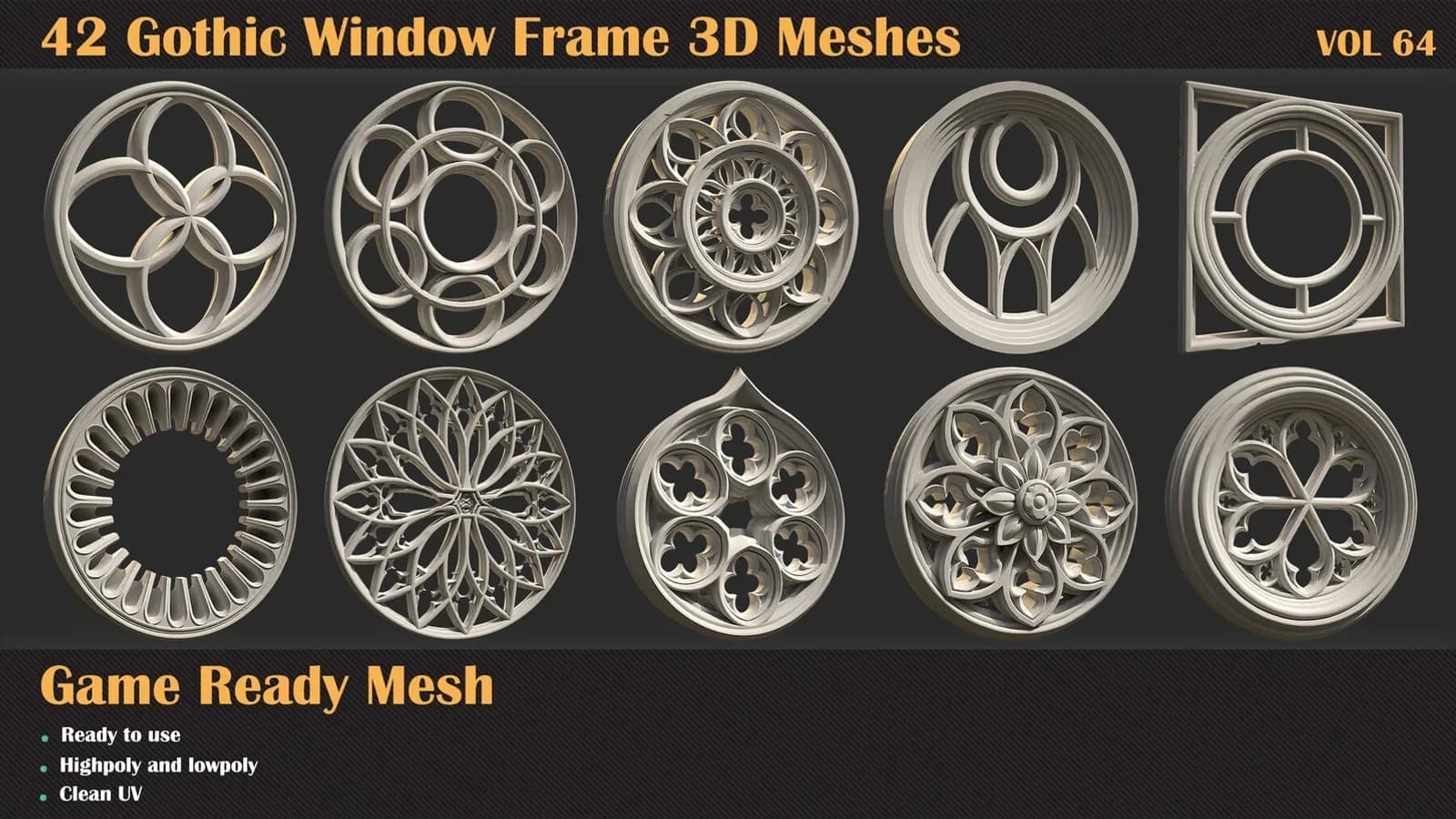 42 Gothic Window Frame 3D Meshes — VOL 64 — preview 4